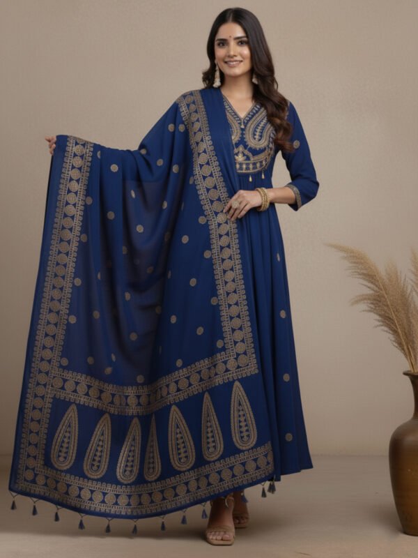embroidered sequence work kurti set | mul mul cotton gown with dupatta