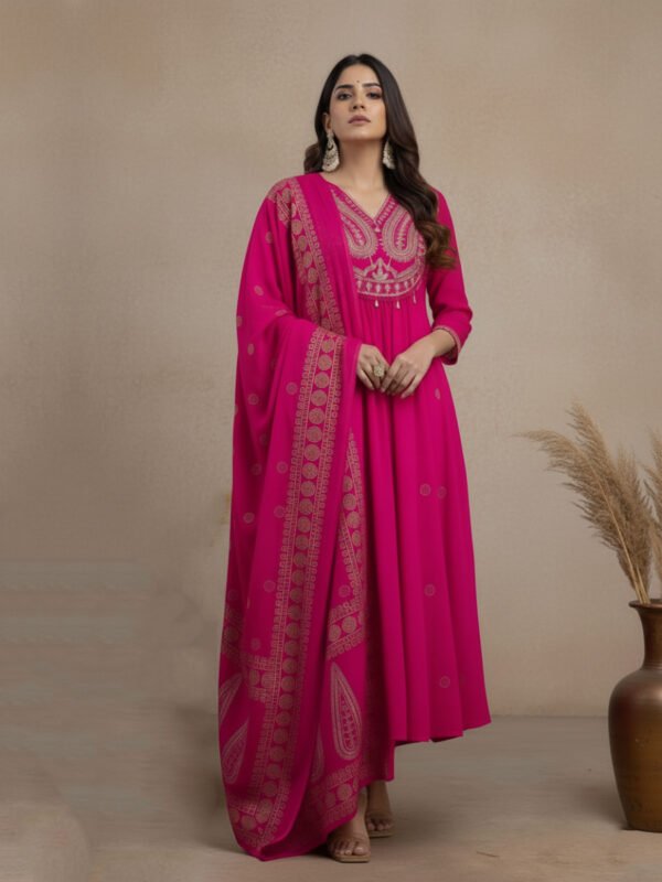 embroidered sequence work kurti set | mul mul cotton gown with dupatta