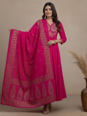 embroidered sequence work kurti set | mul mul cotton gown with dupatta