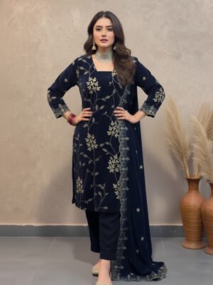 heavy viscose velvet suit | multi sequence embroidery & velvet dupatta