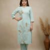 mint green embroidered kurti set | comfortable daily/work wardrobe