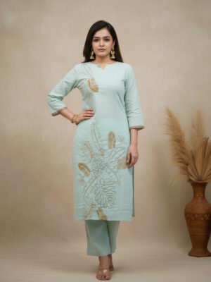 mint green embroidered kurti set | comfortable daily/work wardrobe