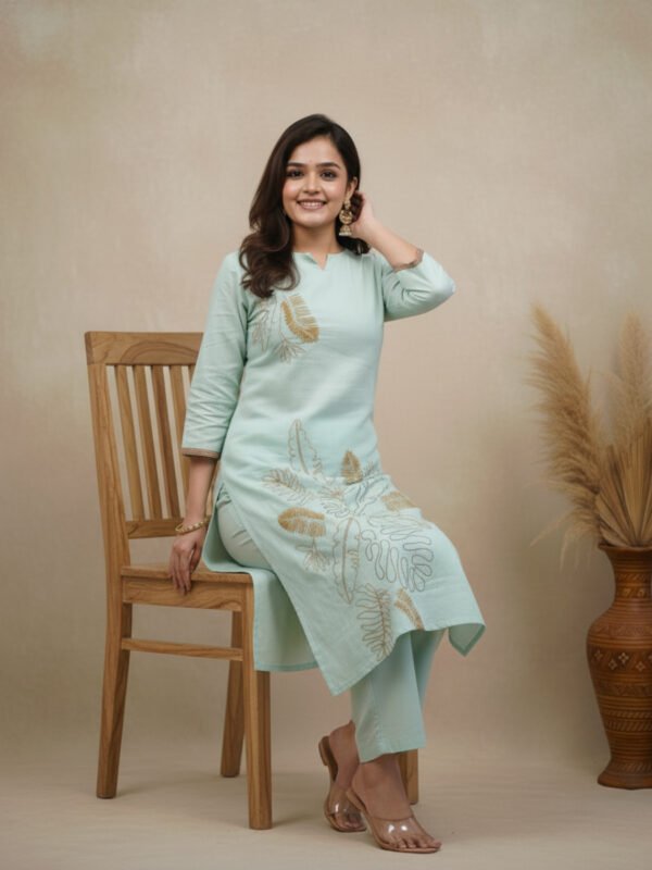 mint green embroidered kurti set | comfortable daily/work wardrobe mint green embroidered kurti set | comfortable daily/work wardrobe