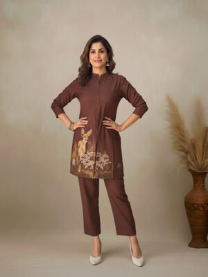 cotton slub co ord set | hand painted style embroidery work (2 pcs)