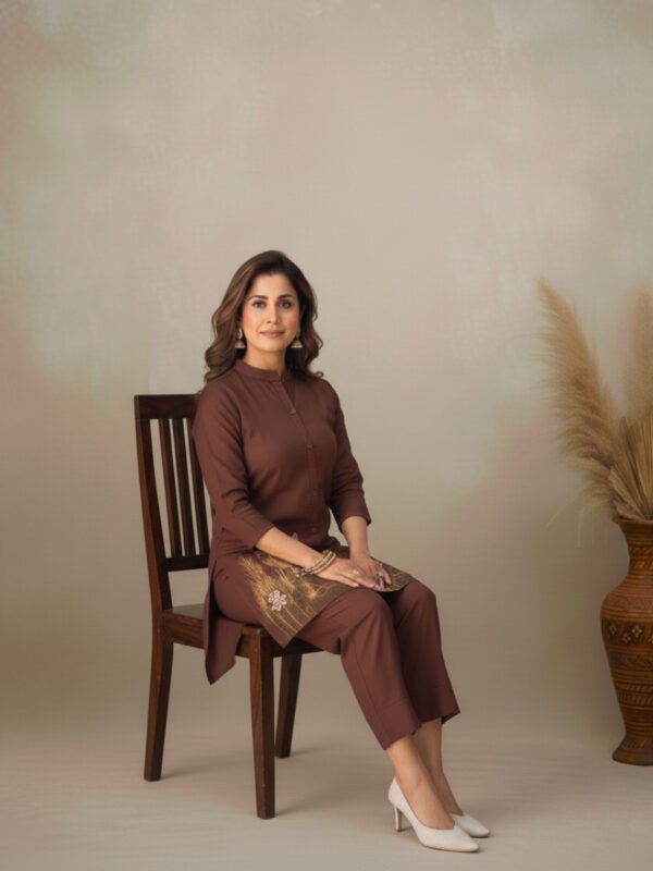 cotton slub co ord set | hand painted style embroidery work (2 pcs) cotton slub co ord set | hand painted style embroidery work (2 pcs)