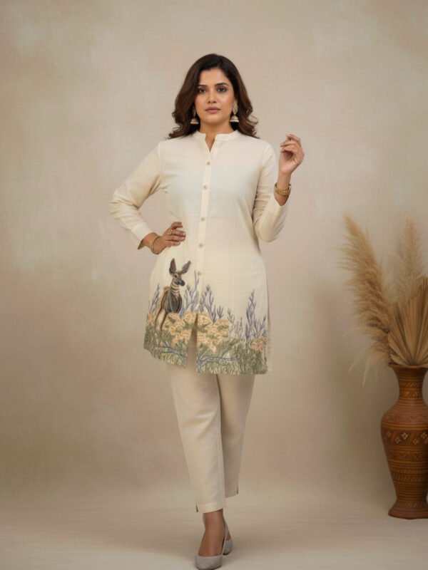 cotton slub co ord set | hand painted style embroidery work (2 pcs) cotton slub co ord set | hand painted style embroidery work (2 pcs)