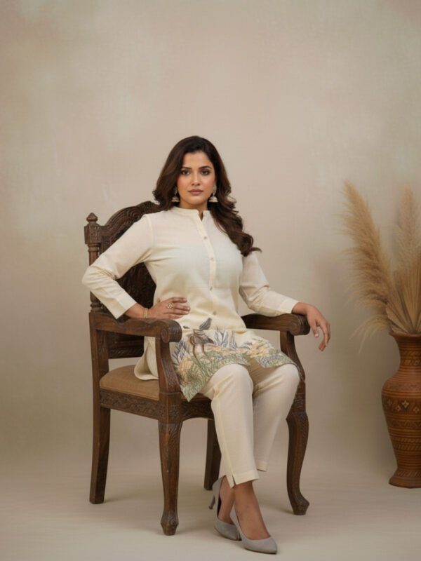 cotton slub co ord set | hand painted style embroidery work (2 pcs) cotton slub co ord set | hand painted style embroidery work (2 pcs)